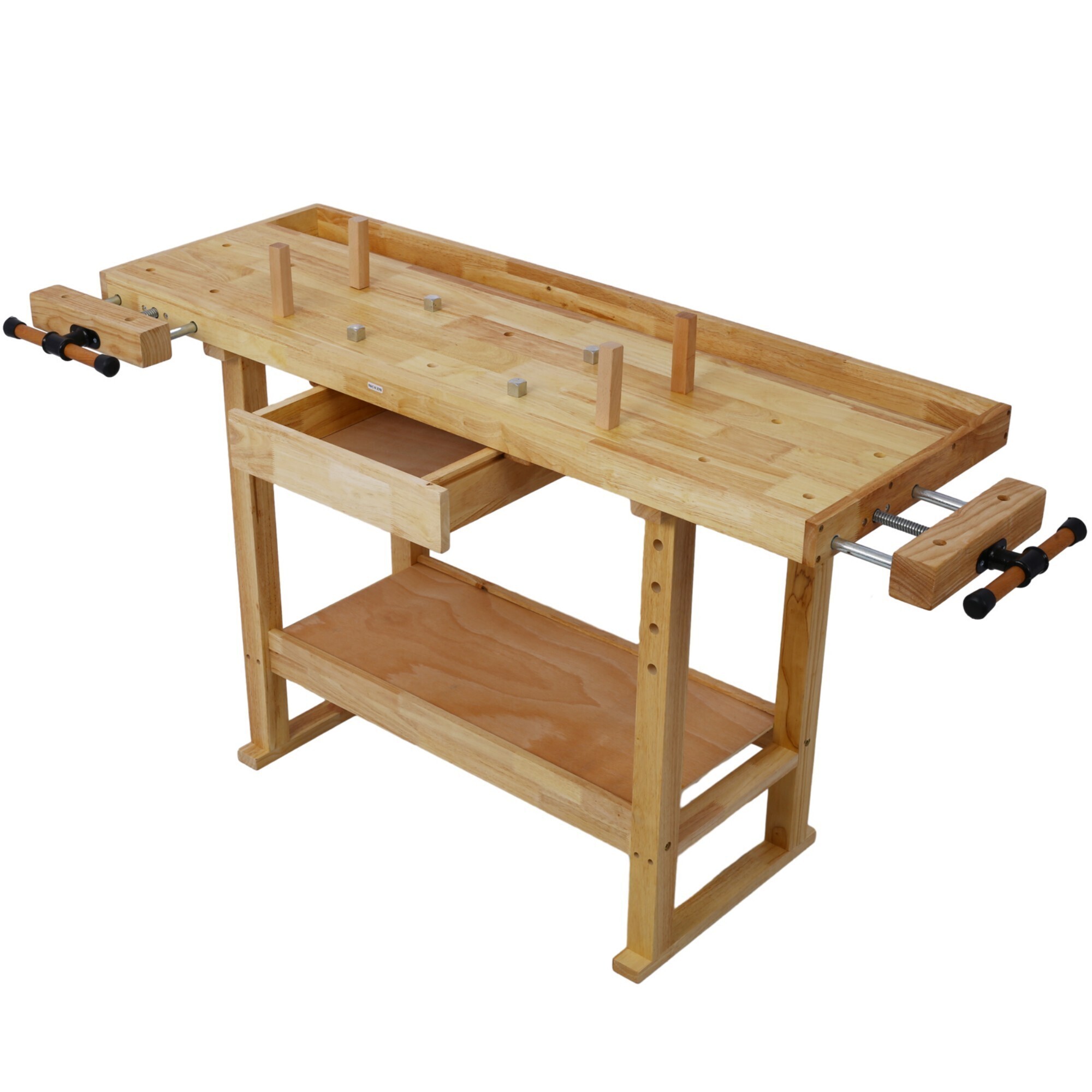 BlackTeck Wood Workbench — 60in. x 24in., Rubber Wood, Drawer, Bottom Shelf, Adjustable Handles, 330-Lb. Capacity, Model# N2-94605